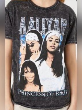Aaliyah Vintage Style Graphic Tee Shirt Gray Mineral Wash Medium / Large